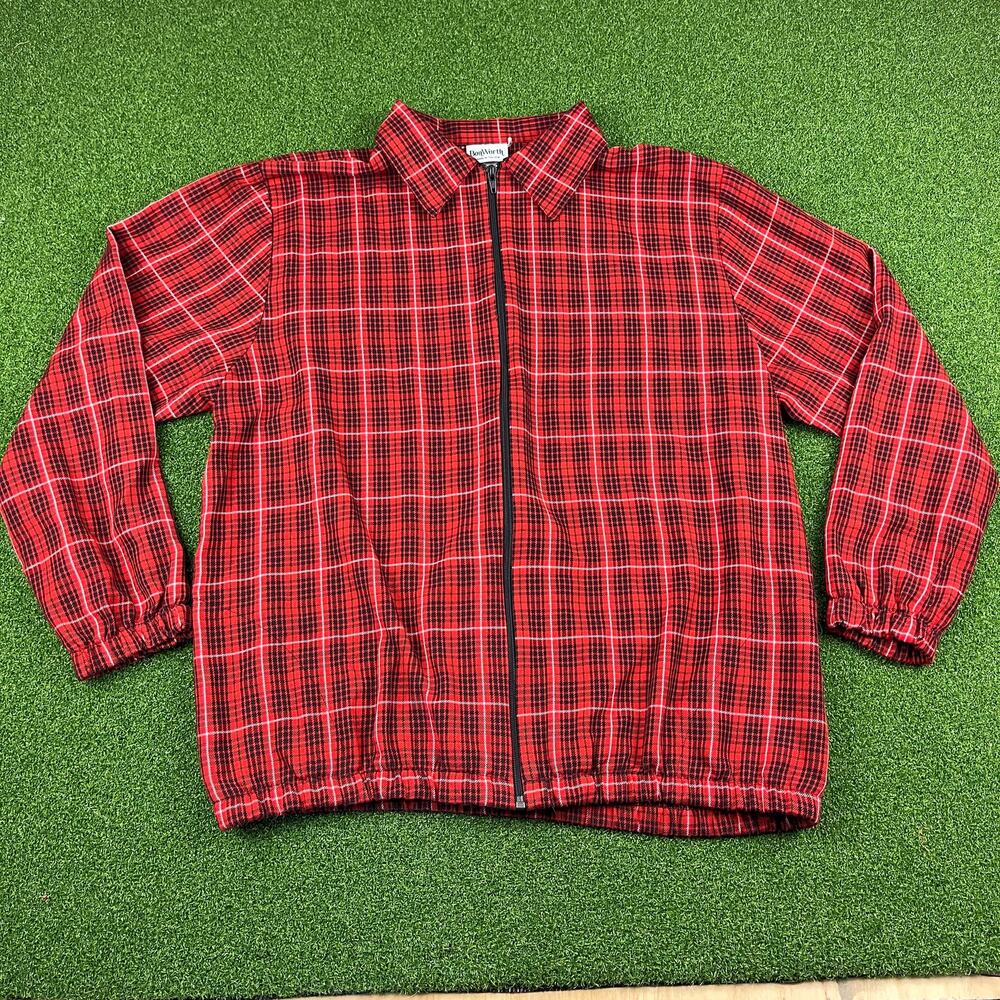 Vintage BonWorth Red Plaid Full Zip USA Windbreaker Jacket Sz S